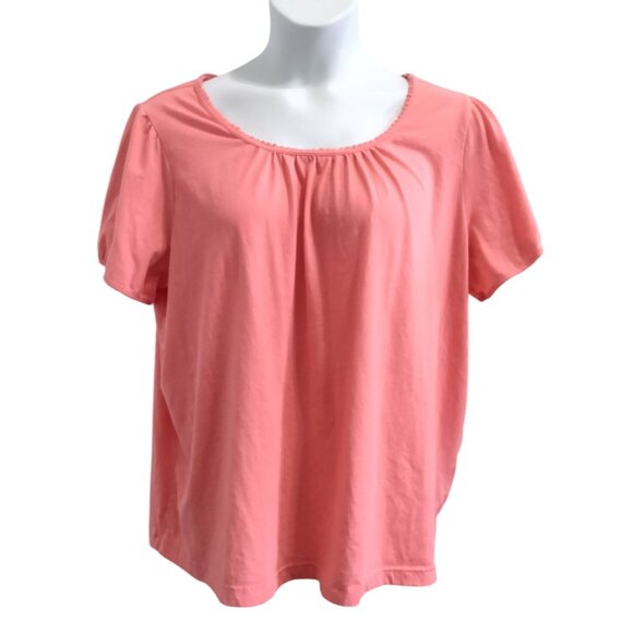 Basic Editions Plus-Size Top 2X Coral Pink Scoop Neck Short Sleeve - Picture 2 of 9